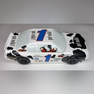 Vtg 2000 Enesco Mary Moo Moos 17.5” Got Milk Cow Ceramic Race Car Cookie Jar